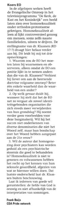 Reformatorisch Dagblad ingezonden brief 24 juli 2019